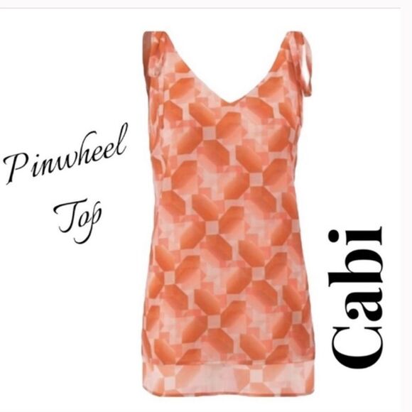 Cabi Orange Pinwheel Design Tie Shoulder Tank Blouse #5358 - Picture 1 of 16